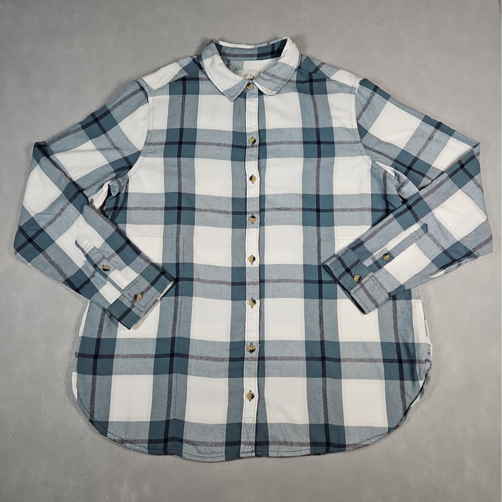 Jachs Girlfriend Womens Teal Plaid Button Up Flannel Shirt w/Pockets Size Medium